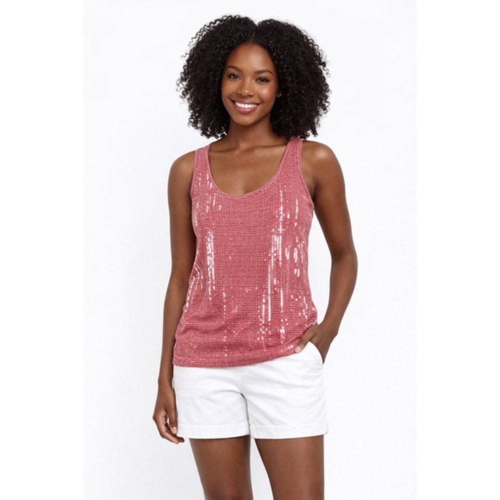 Ann Taylor Red White Striped Sequin Tank M Festive Resortwear Chic Glam 48-006
